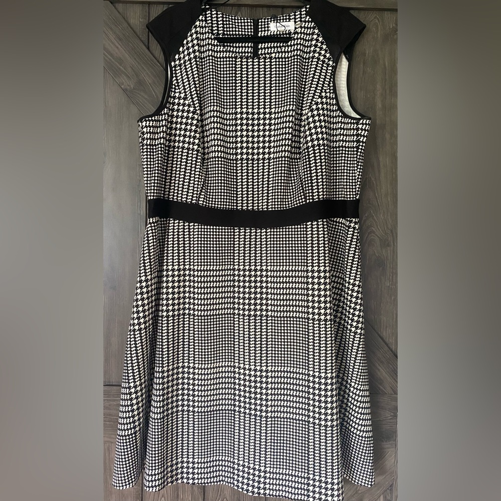 Black & White Calvin Klein sleeveless houndstooth A - line dress, NWT, sz 22W